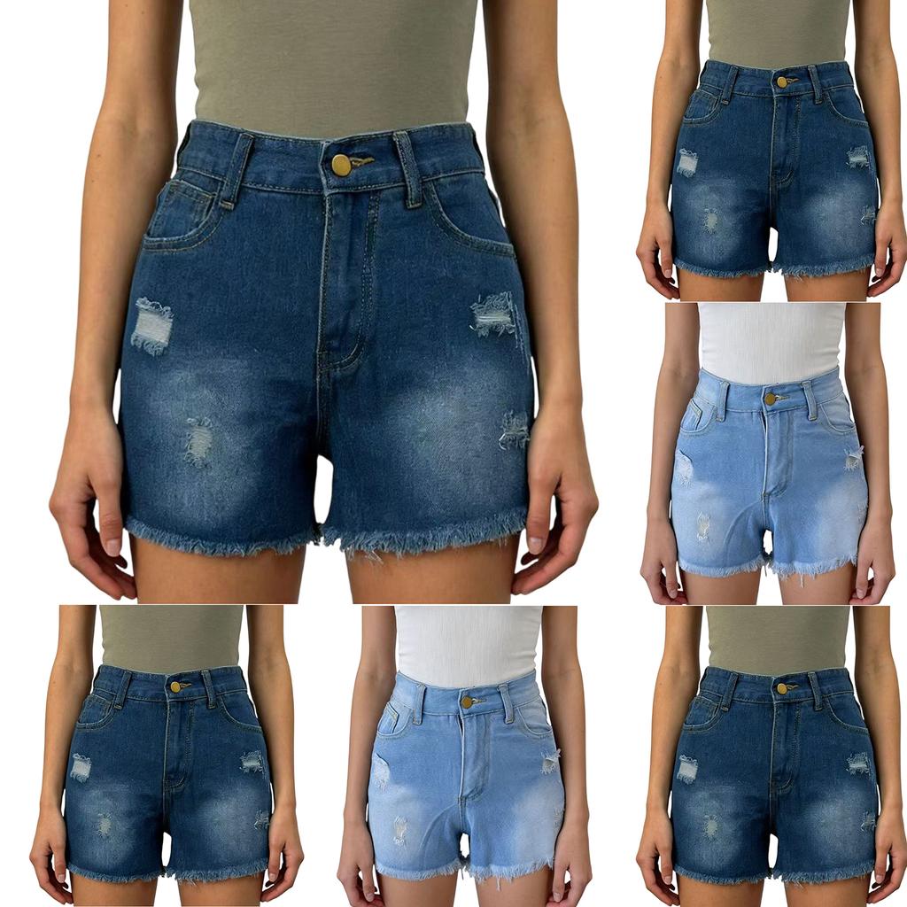 Damen-Jeansshorts in Farbe, Stretch, schmale Passform, Used-Look