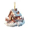 Snow Village House Ornament Rustic Log Cabin Hanging Ornament 2D Acrylic Cottage with Snow Scene for Winter Wonderland Xmas Tree Decor