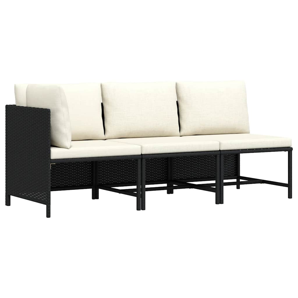 3 Piece Garden Sofa Set with Cushions Black Poly Rattan