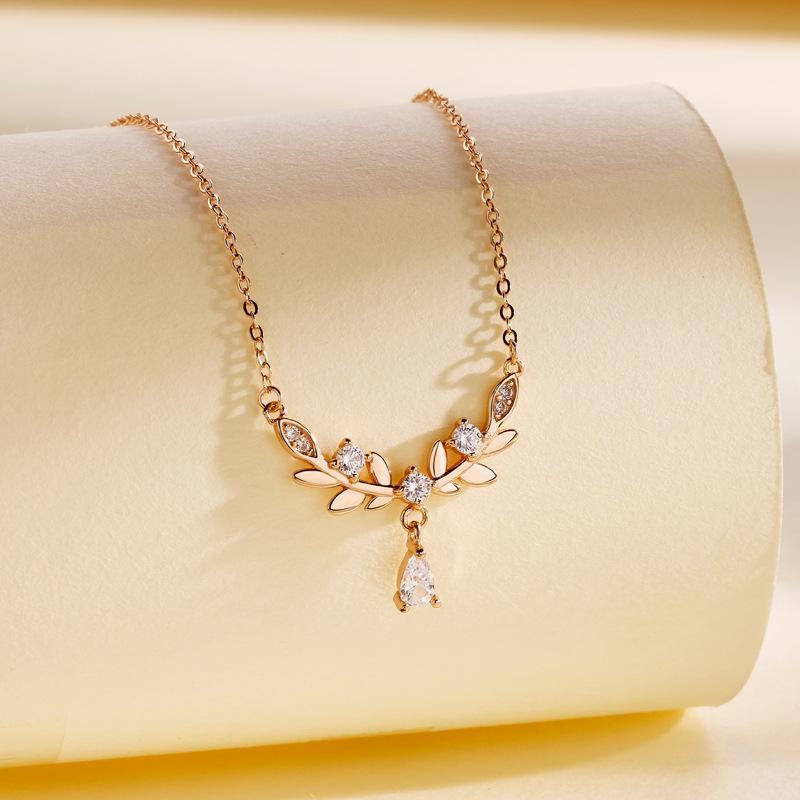 Bay Leaf Goddess Necklace: S925 Sterling Silver, Forest Style Flower Branch Pendant with Wheat Ear Element.