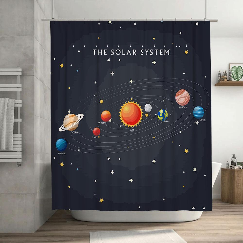 Decorate Your Bath With Our Solar System Shower Curtain Vivid Colors High-Quality Fabric For A Luxurious Touch