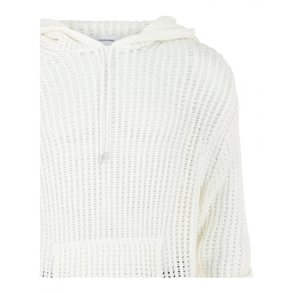 Salvatore Ferragamo Crochet Drop Sleeve Hoodie White