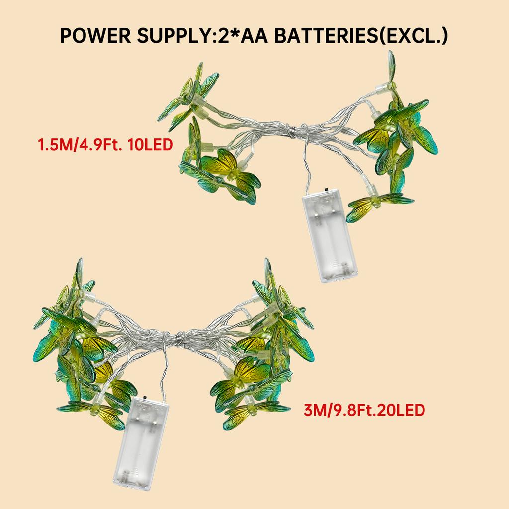 1PC 10/20LED Green Yellow Butterfly String Lights Battery Powered Suitable For Home Indoor Outdoor Birthday Party Decoration