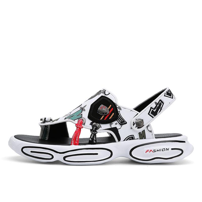 Summer new slippers men's wear trend sports driving sandals beach fashion graffiti platform sandals