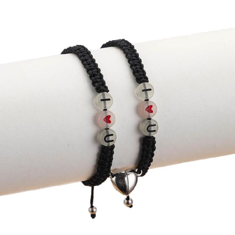 2 Pcs Luminous Letter Bead Braided Bracelet Heart Shape Magnetic Charm Bracelet 1