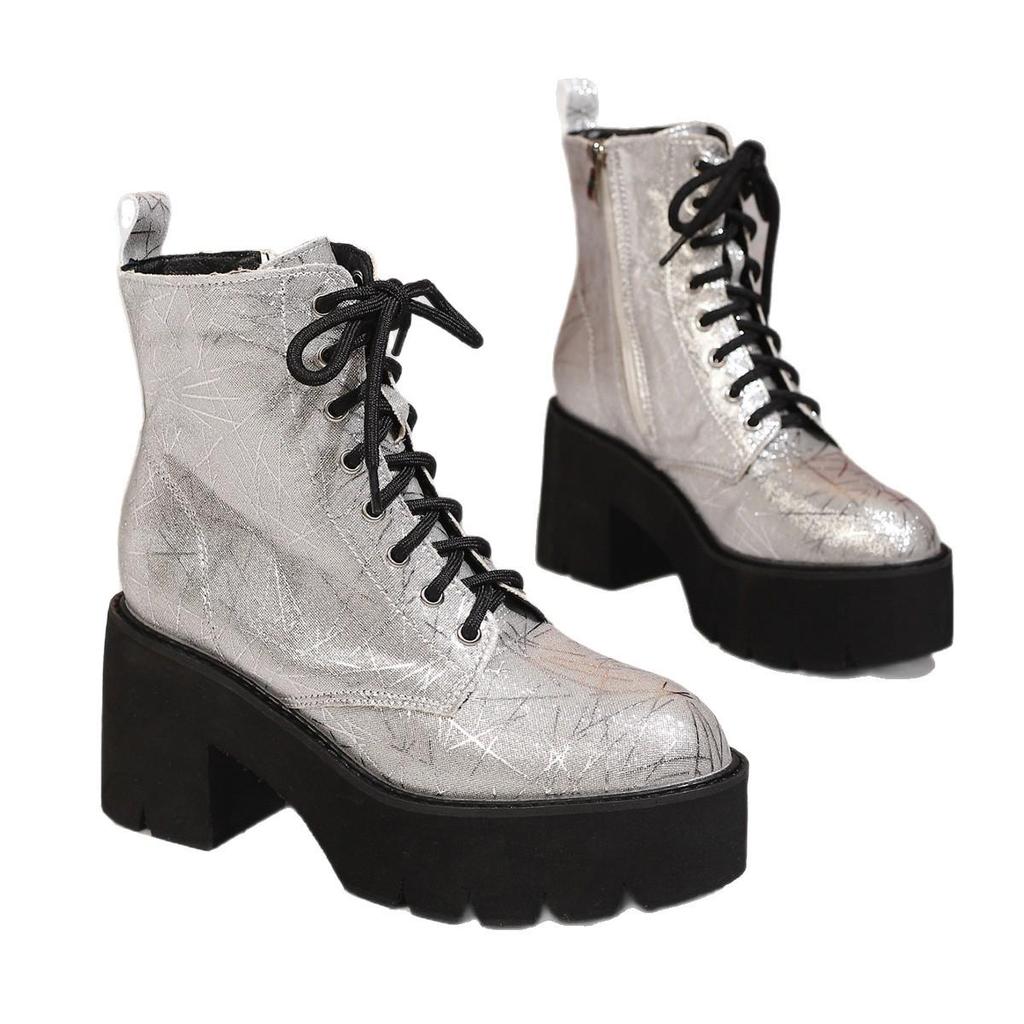 Lente 2026 Grote Maten Veterschoenen Dikke Zool Verhogende Enkellaarzen - Modieuze Dames Nachtclub Schoenen.