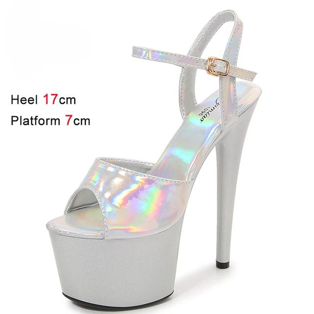 Fashion Shoes for Women 17CM High Heeled Sandals Open Toe Shoes Summer Buckle Strap Platform Party Club Striper Shoes Female Stiletto