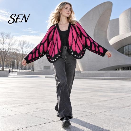 Costume di Halloween Maglieria Estetica Shawl Cardigan a Maglia Farfalla, Poncho a Manica Pipistrello Aperto Davanti Abbigliamento Artistico per Festival per Donne Mantellina,