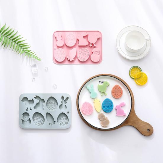 Easter Silicone Mold 8 Cavity 3D Bunny Carrot Egg Chick Shapes Non-Stick Flexible Mold Chocolate Candy Pudding Soap Clay Baking Decorating