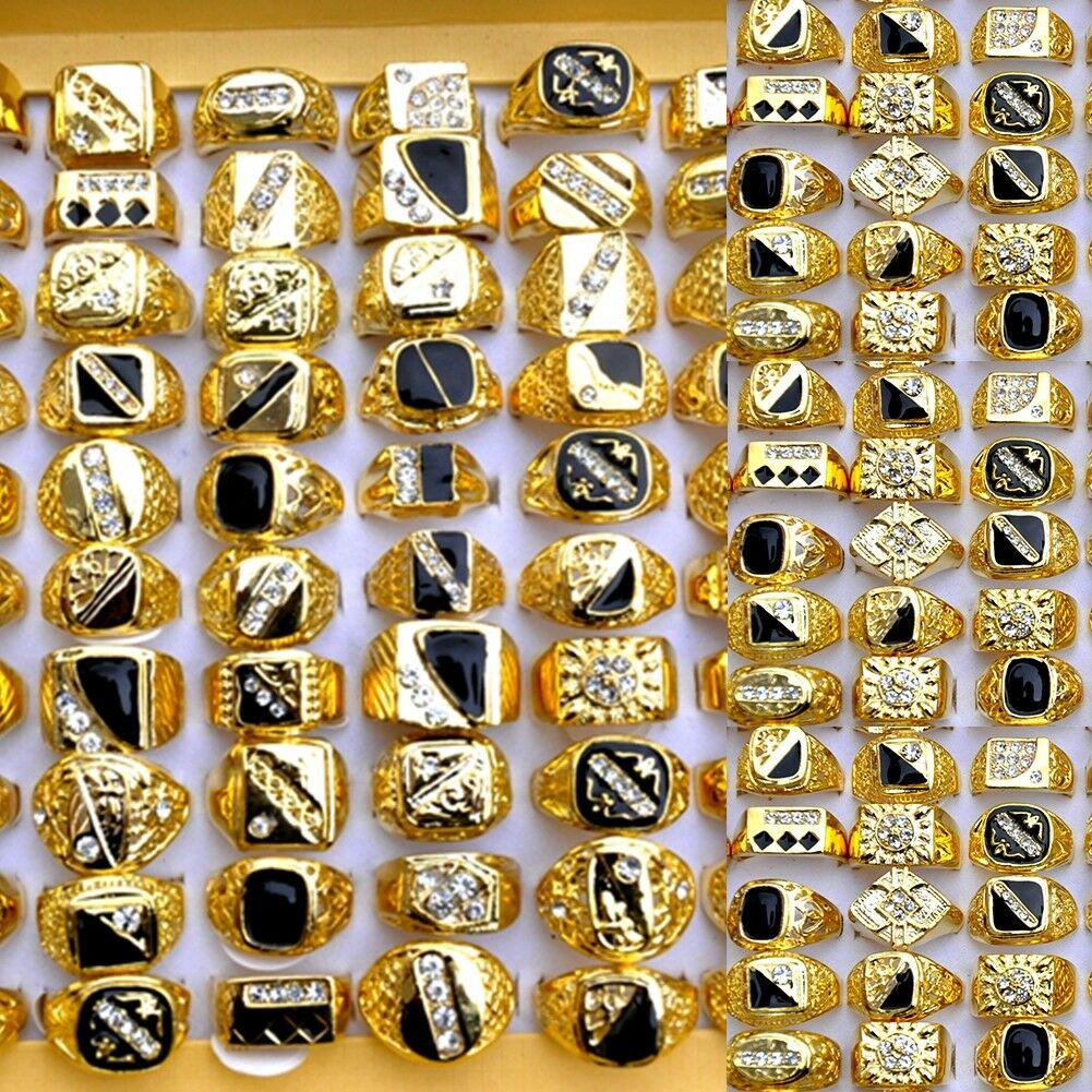 20Pcs/ Gold Color Big Men Rings Send Randomly Wedding Jewelry-buy at a ...
