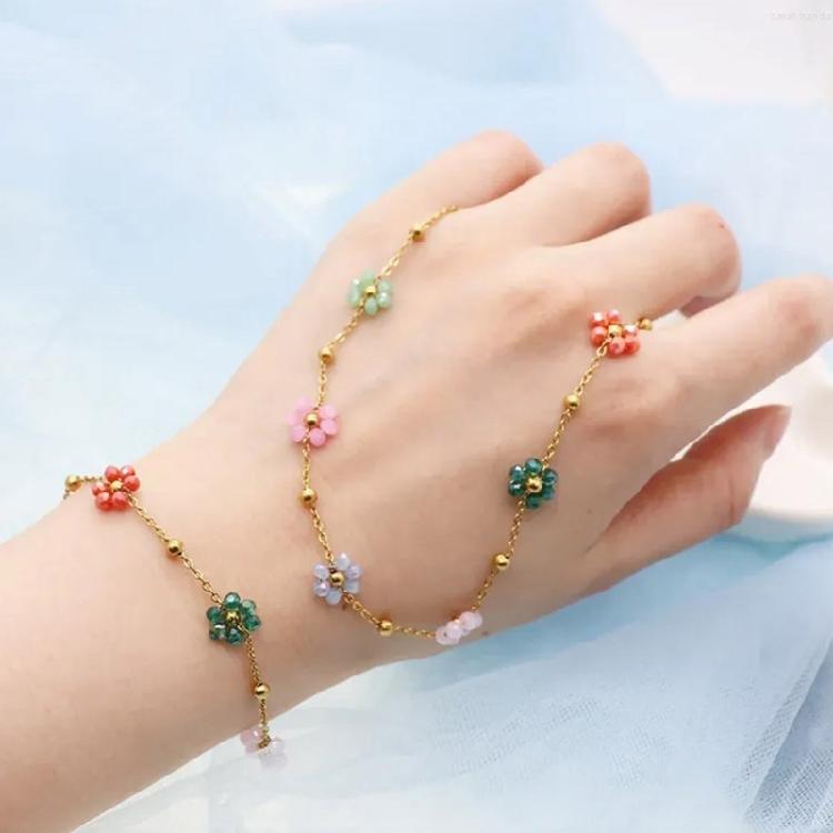 Unique Crystal Flower Bracelet/Necklace Handmade Accessories Gold Color Beads Chain Choker/Handchain for Everyday Wear