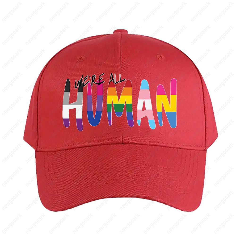 We're All HuUnisex Rainbow Stripes Cap Women Unisex Adult Peaked Hat Fashion Casual Adjustable Printed Baseball Caps Trucker Cap