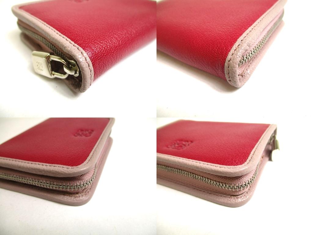 Authentic LOEWE Wine Red Purple Leather Silver H/W Round Zip Coin Purse #a529  Open box