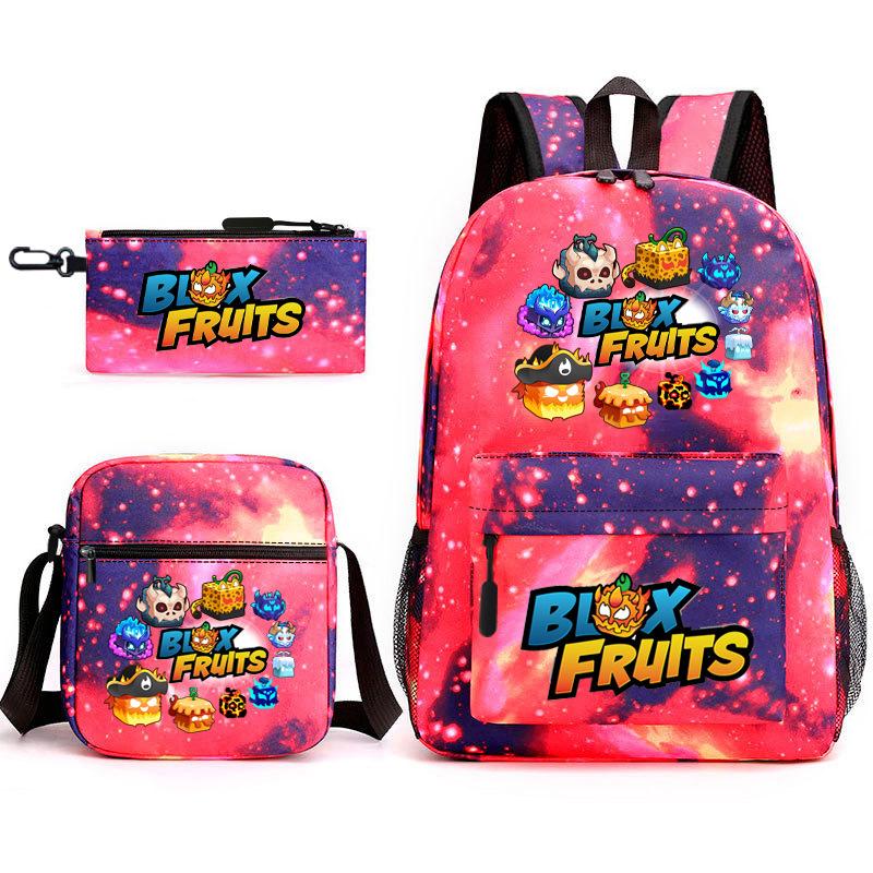 Blox Fruits Gioco Zaino Scolastico Giovanile Frutto del Demone Scuola Elementare Cielo Stellato Stampa a Caldo Zaino Set da Tre Pezzi