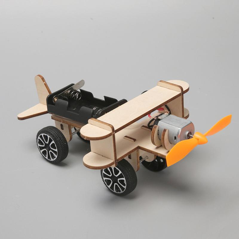 1 Sæt Træfly Samlet Biplan Til Videnskabelige Eksperimentelle Legetøj Til Børn Undervisningsmidler Diy Elektrisk Fly Model Legetøj