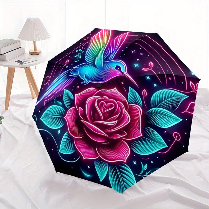 

1pc Neon Hummingbird and Rose Automatic Opening and Closing Umbrella - Small Umbrella Suitable for Various Occasions R079