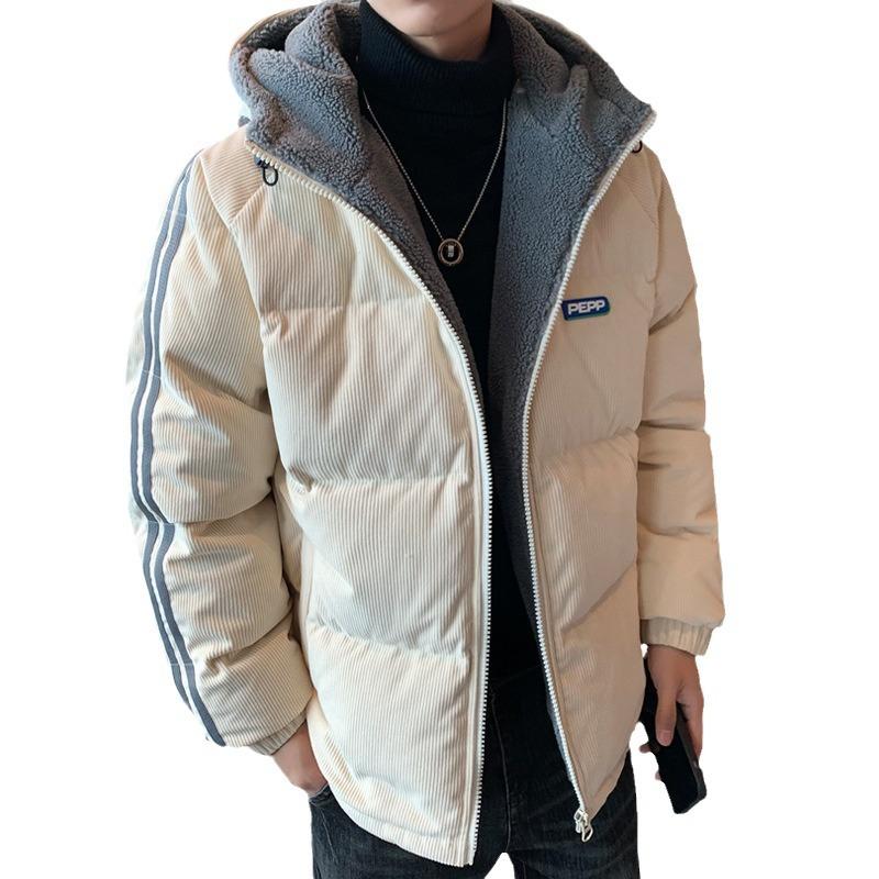 Winter new fashion versatile sports corduroy cotton coat men's casual contrast color youth cotton coat thickened trendy jacket
