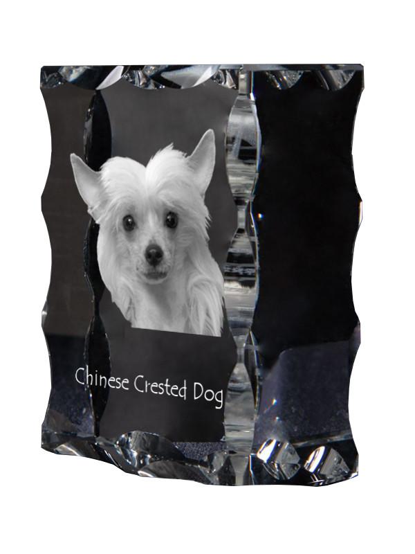 Chinese Crested Dog, Puff - crystal with a picture of a dog, glass statuette with a picture, unique frame with a picture from Art-Dog brand