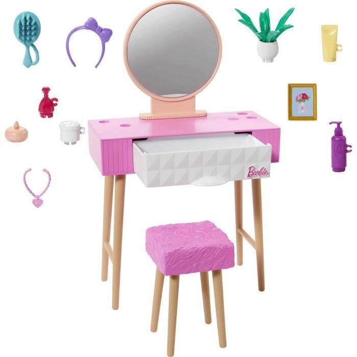 Mobilier Barbie - HJV35 - Maison de poupée - Vanité, Miroir, Tabouret - Blanc