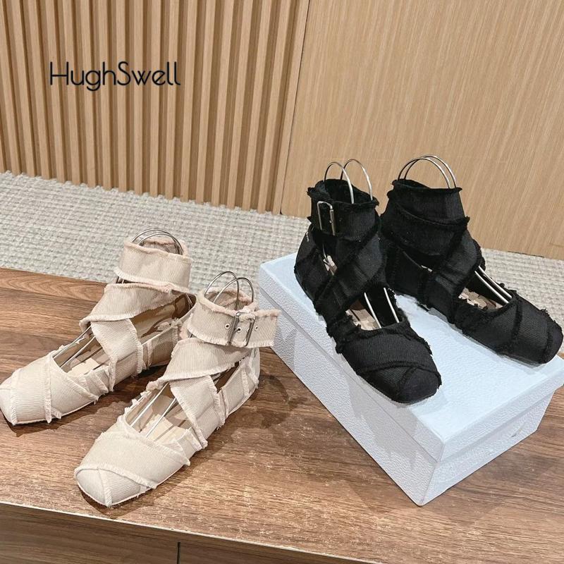 Mode Luxus Fransen Kreuz band Ballerinas Frau Elegante Square Toe Knöchel Schnalle Riemen Ballerinas Damen Marke Design Bein Krawatte Schuhe