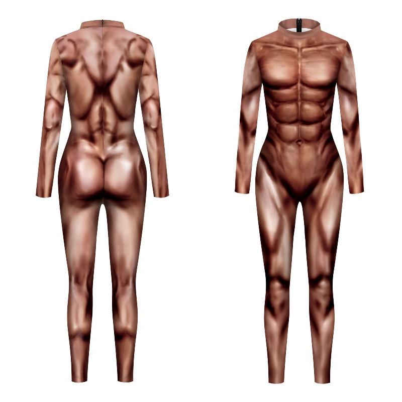 Digital Fitness Print Simulation Muscle Bodysuit  Men Stage Performance Clothing