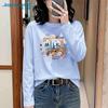 Jeanswest Women's "Romance of Milk Tea" Print Long Sleeve Pure Cotton T-Shirt