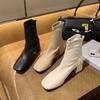 Stylish Square Heel Single Boots Women's Square Toe Rear Zip Anti-Slip Wear-Resistant Block Heel Short Boots