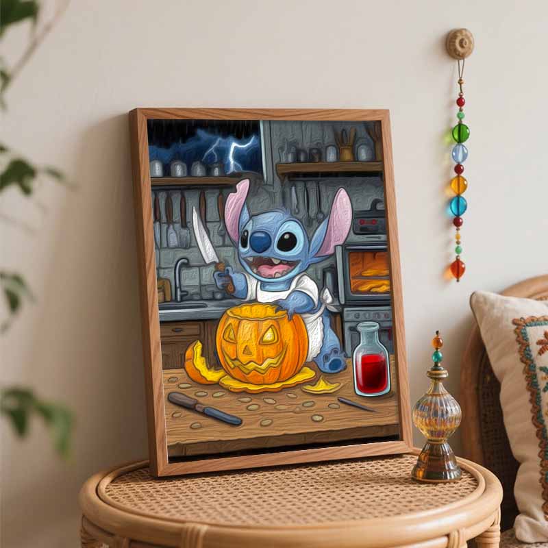 Disney Digital Oil Painting Stitch Pumpkin Carving Kitchen Halloween Hand Painting Home Decoration Painting