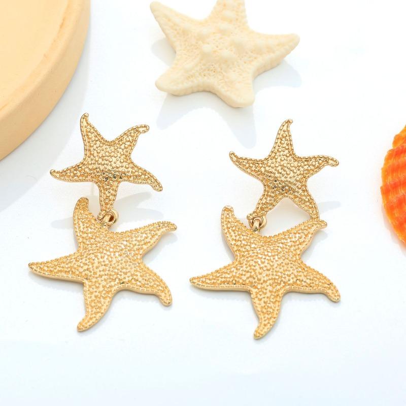 Bohemia Punk Metal Starfish Stud Earrings For Women Gold Color Sea Star Geometric Earrings Summer Beach Jewelry