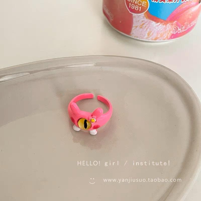 Morsom Liten Monsterring Store Øyne Pølsemunn Pekefingerring Søt Kul Tegneserie Søt Kjæreste Parring Smykker