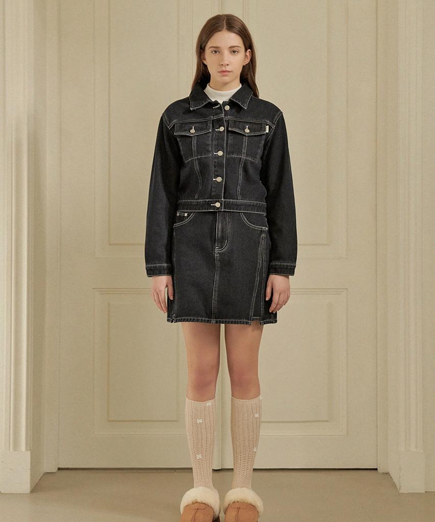Micene Earling Stitch Line Denim Mini Skirt