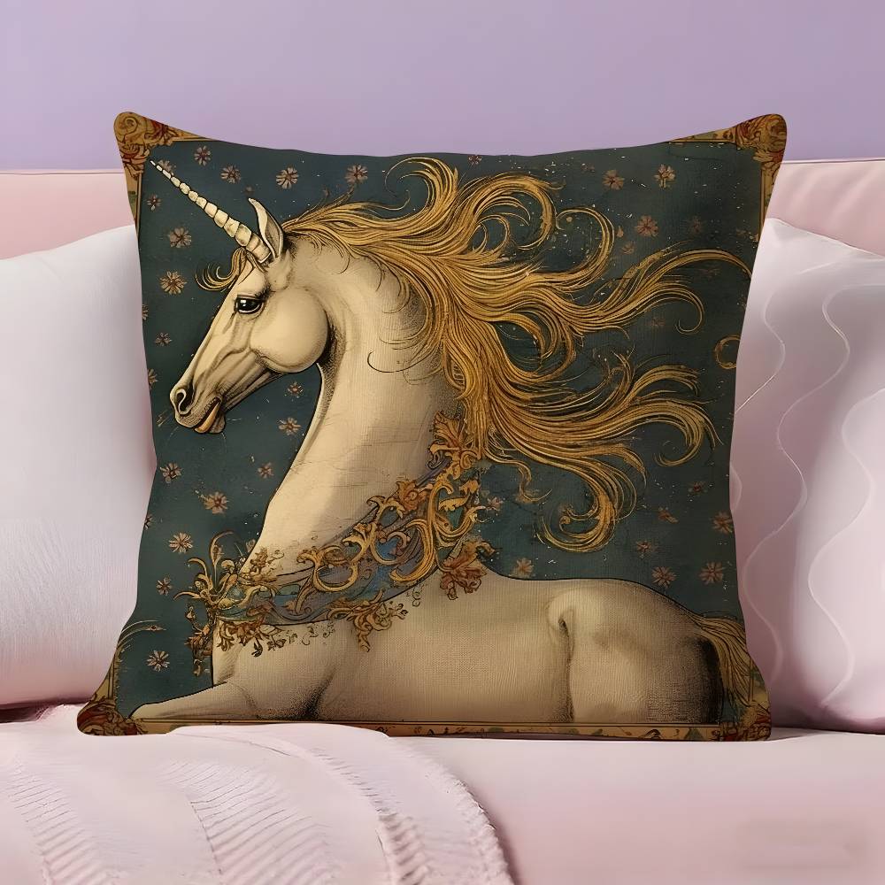 Vintage Medieval Unicorn ART Pillow Case Ultra Soft Skin Friendly Fabric Cloud Like Comfort  Concealed Zipper