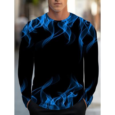 Frühlings- und Herbst-Rundhals-Flammenmuster 3D-bedrucktes Oberteil Modische lässige langärmlige Herren-T-Shirts