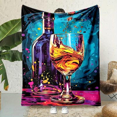 Cozy Wine Pouring Print Flannel Printed Blanket Suitable for All Seasons Suitable for Living Room Office Sofa and Travel