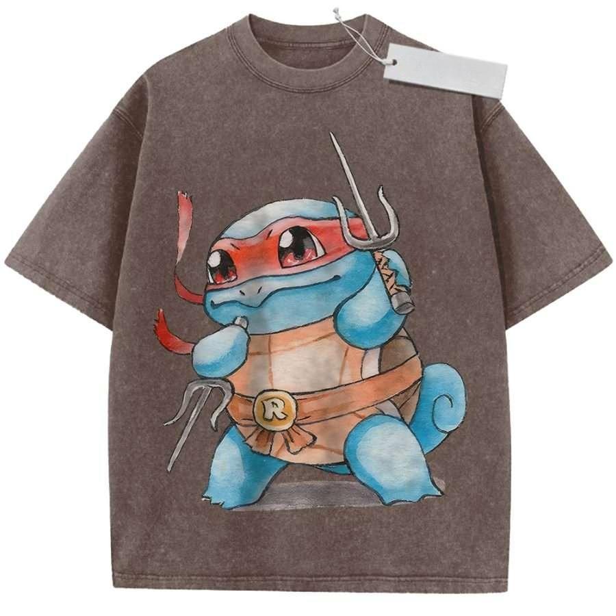 

Unisex Washed Beige Vintage Tshirt Teenage Mutant Ninja Turtle Raphael Highquality Fabric for Home Leisure Travel Shopping M