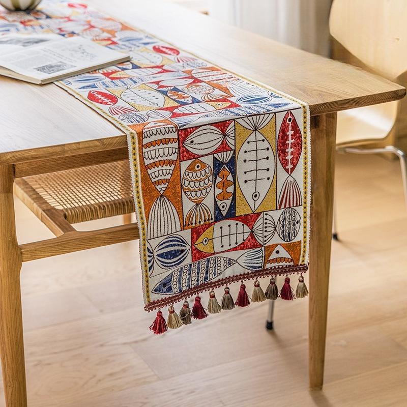 

1pcs Cotton Thread Table Runner Bohemian Geometric Pattern with Tassels Minimalist Woven Tablecloth for Dining Table Coffee Table Kitchen Decor 35cm*100cm