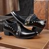 Retro High-heeled Pointed Leather Shoes Men's Large-size Business Dress Casual Shoes European and American Fashion Rivets Cuban Shoes Men