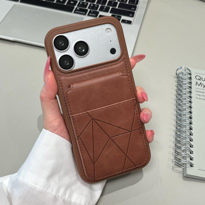 Applicable to iPhone17ProMAX business mobile phone case, leather card bag bracket, Apple 16 all-inclusive anti-drop protective case.