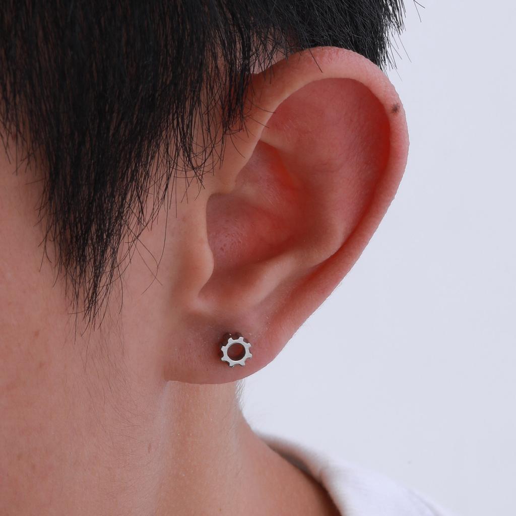 Stainless Steel Gear Stud Earrings for Men Boys,Retro Gray Ear Studs,Rock Punk Jewelry Anniversary Birthday Gifts