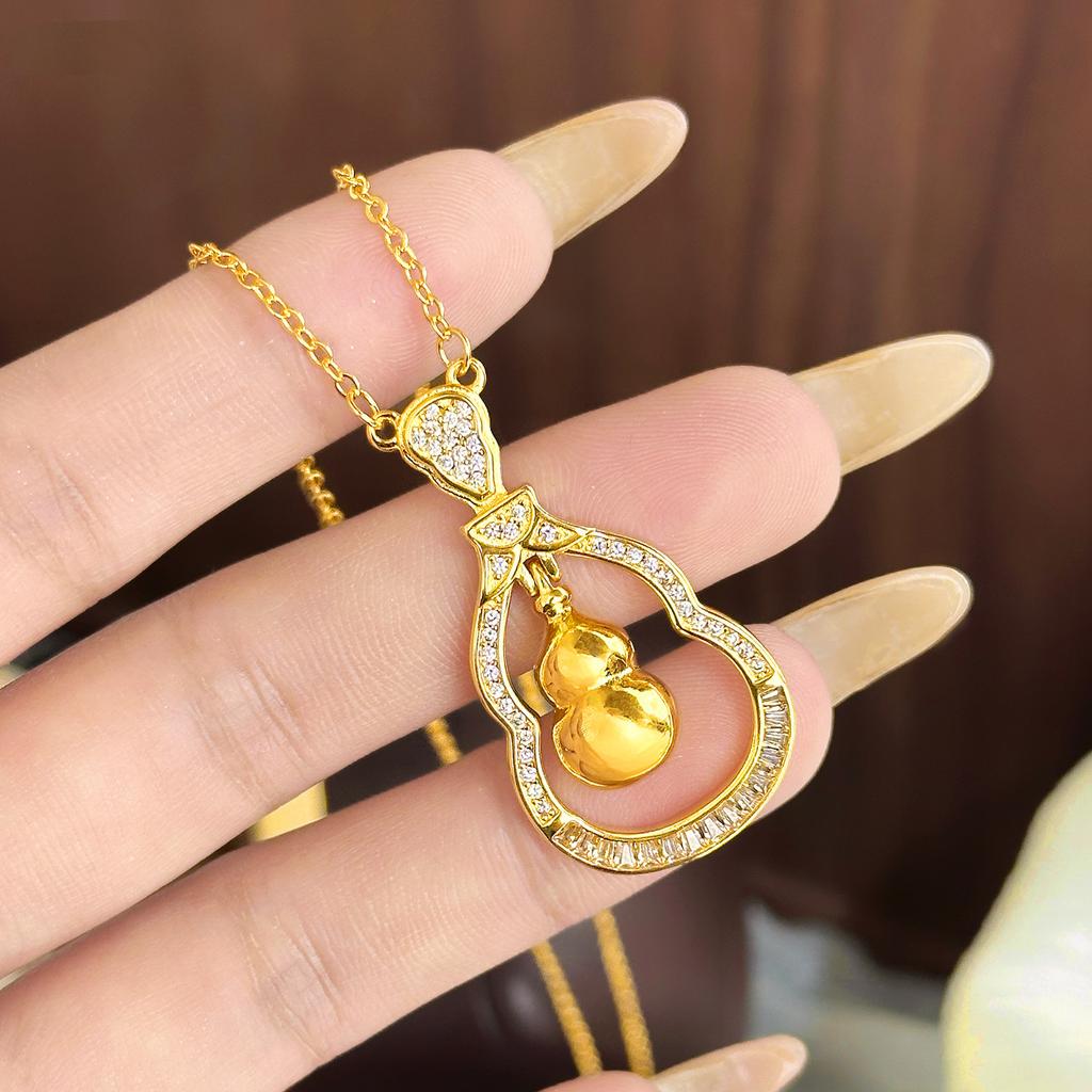 Xiaohongshu Hot Sale Hollow Smart Gourd Pendant National Style Zirconium Necklace Light Luxury Ethnic Style Necklace