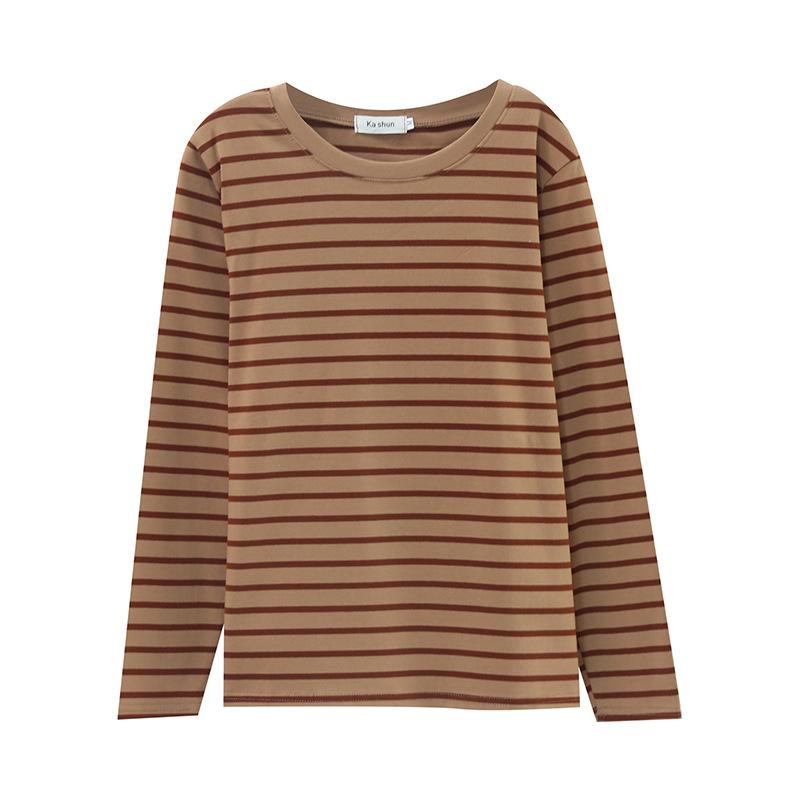 Plus Size Loose-Fit Cotton Striped Long-Sleeve T-Shirt for Middle-Aged & Elderly Women