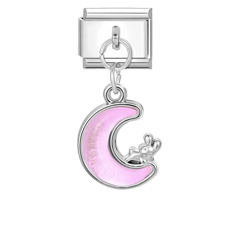 Fashion Crystal Heart Star Flower Moon Tassel Chain Pendant Italian Charm Link Fit 9mm Bracelet Stainless Steel Women DIY Making