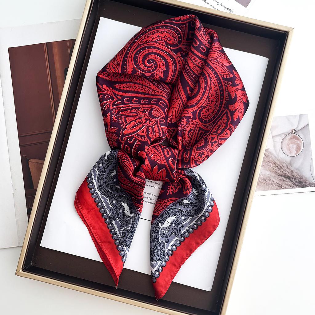 New Fashion 70X70Cm Women'S Scarf Silk Paisley Print Scarf Square Shawl Decorative Headband Neck Luxury Design Bandana
