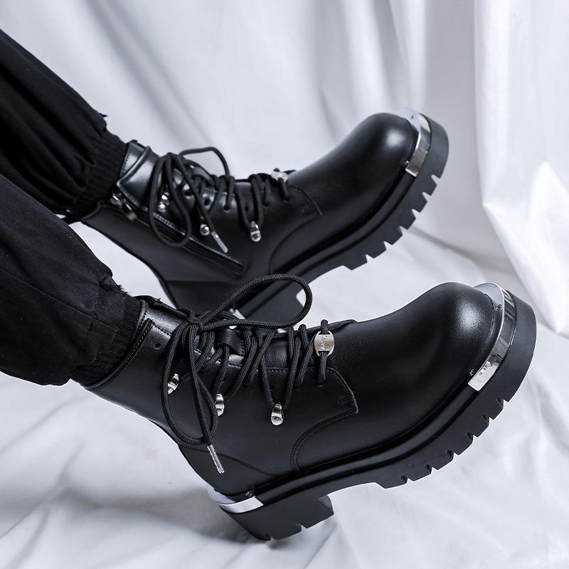 Men Fashion High Motorcycle Boots  Designer Original Leather Shoes Stage Nightclub Dress Cowboy Platform Boot Ankle Botas