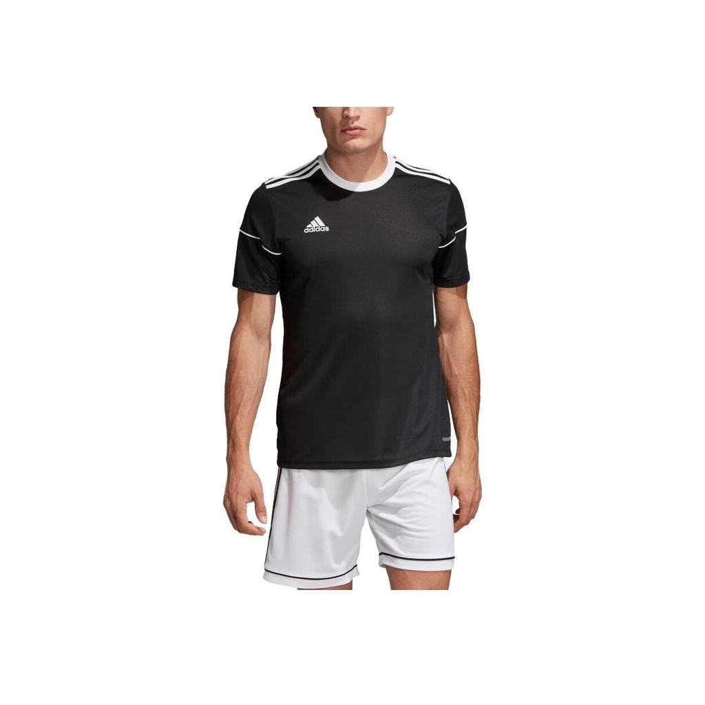 Adidas Logo Print Sport Round Neck Short Sleeve Soccer Jersey Men Tops Black BJ9173