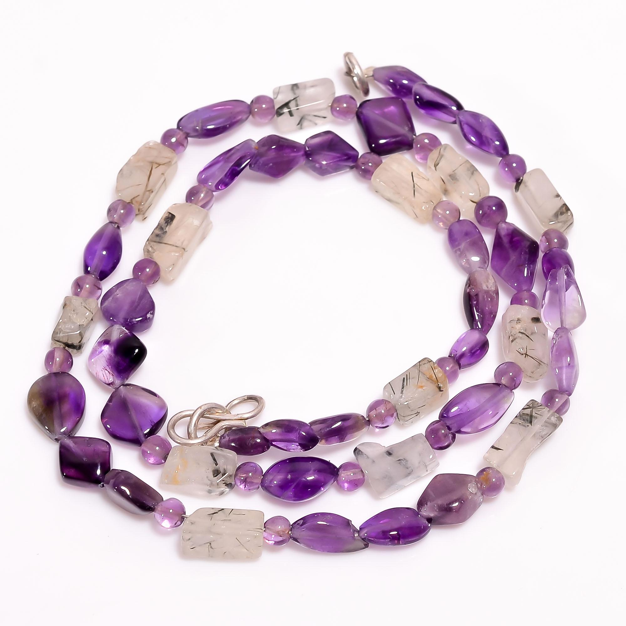 

AAA+ Natural Amethyst Rutile Quartz Mix Shape Smooth Beads Necklace 5-9 mm 17.5 UB-8543