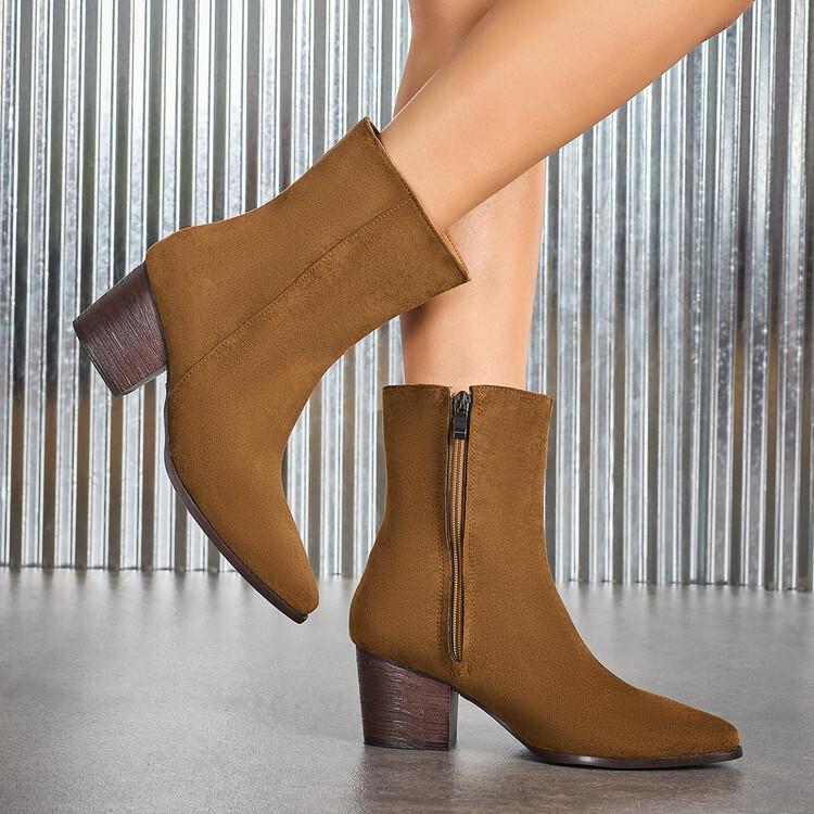 Autumn Coarse Heel Side Zipper Suede Short Boots Pointed Fashion Martin Boots Women's High Heel Women's Boots Leopard Print