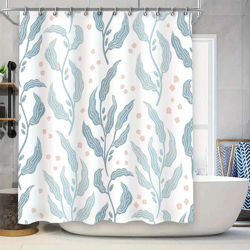 Blue Floral Shower Curtain with Modern Design Suitable for Bathroom Decor Waterproof Printed Shower Curtains Set That Can Match