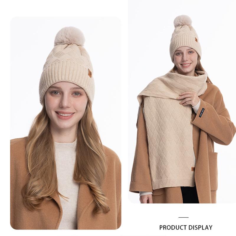 Women's Three Sizes To Choose From: Knitted Hat, Scarf, Glove, Women's Autumn and Winter Outdoor Warm Double Layer Knitted Hat