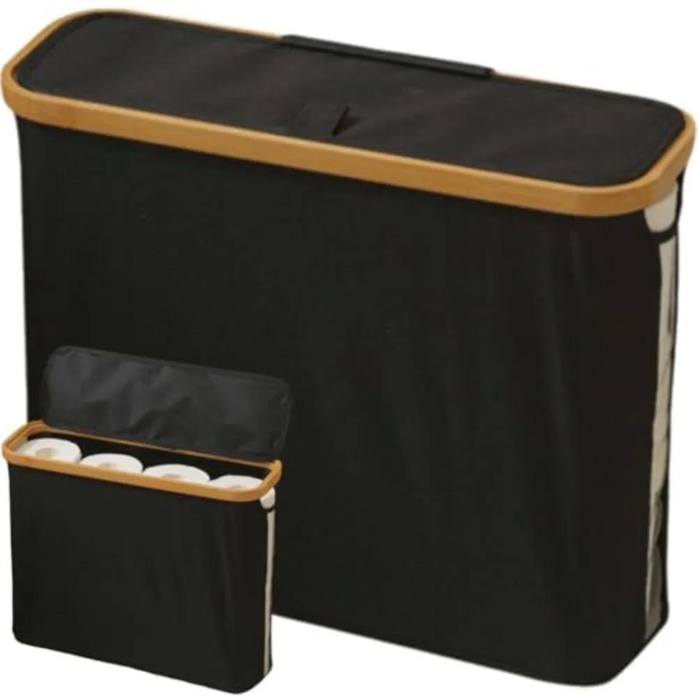 

Bamboo Toilet Paper Basket Foldable Large Capacity Toilet Paper Storage Cabinet Multifunctional With Lid чорний